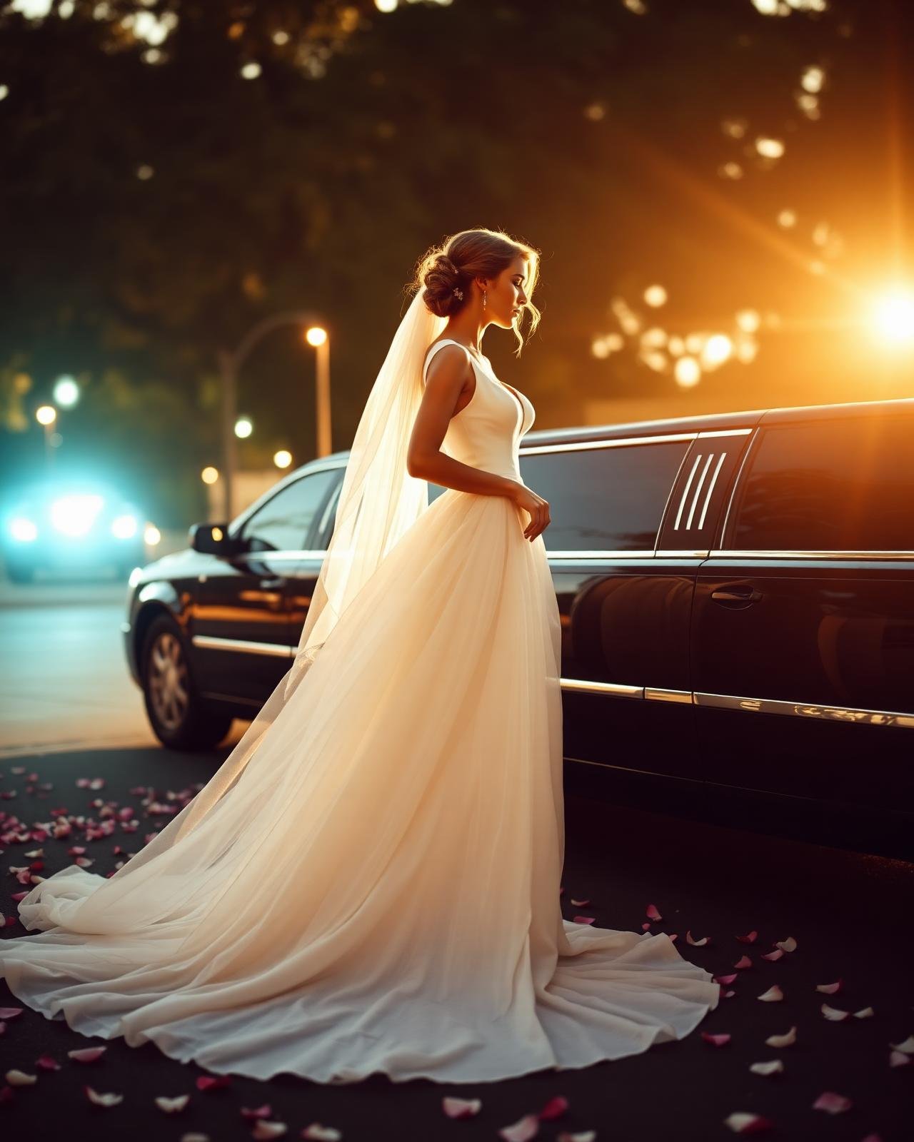 Bride stepping out of a limousine