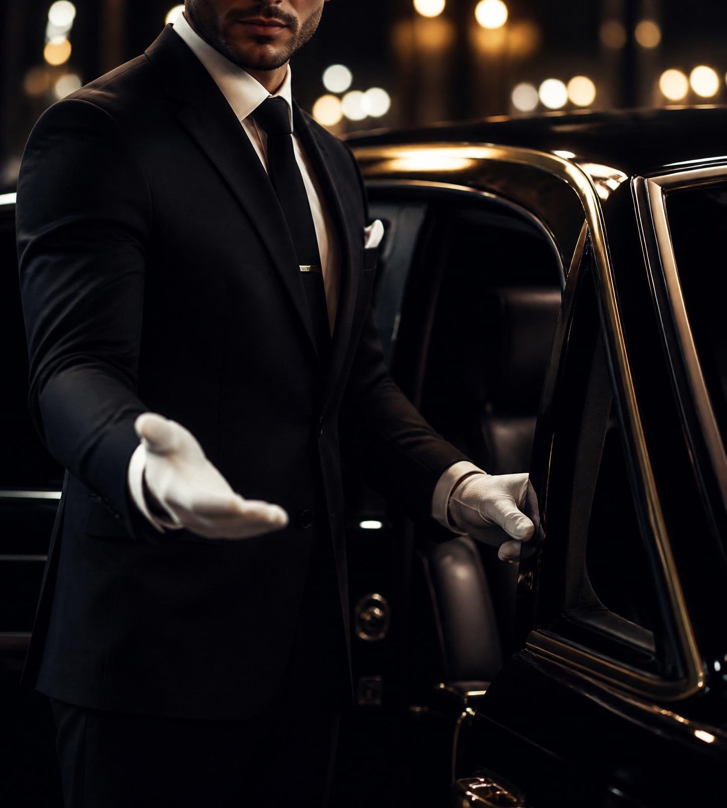 Chauffeur opening a limousine door